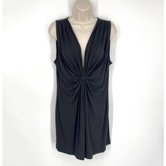 BCBGMaxAzria Swim V-Neck Mini Dress Womens Sz L Black Sleeveless Stretch Coverup - Picture 1 of 8